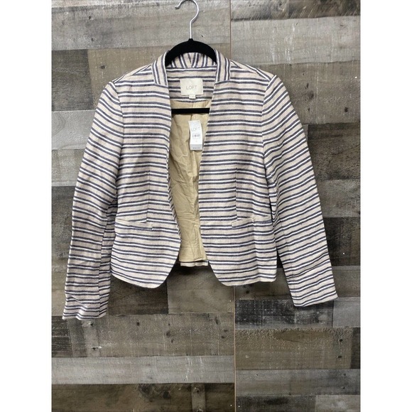 Loft Blazer Women Blue Cream Tweed 1 Button Jacket Business Office Sz 0 NWT - Picture 1 of 6